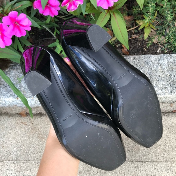 Prada Women's Patent Leather Pumps Heels Square Toe Slip On Stacked HeeI Black - Picture 10 of 16